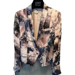 Haute Hippie Watercolor Silk Cropped Tuxedo Blazer Size 8